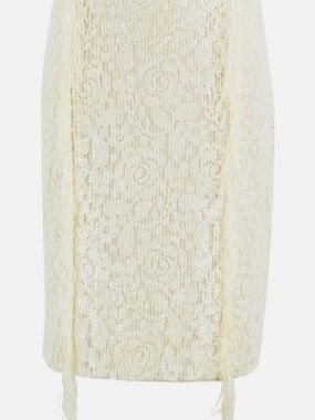 MSGM Milano Skirt Mid Knee Length Sequin Cream Beige Fringe Size IT 38/ US 4 NWT